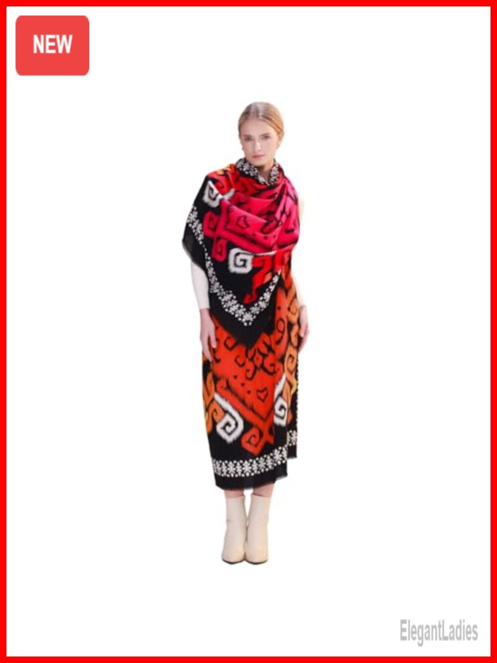 100% Merino Wool Pashmina Shawl Reversible Floral Wrap